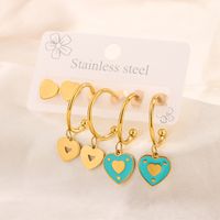 3 Pairs Simple Style Hand Of Fatima Heart Shape Flower Enamel 304 Stainless Steel 18K Gold Plated Drop Earrings Ear Studs sku image 16