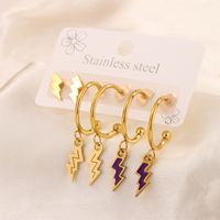3 Pairs Simple Style Hand Of Fatima Heart Shape Flower Enamel 304 Stainless Steel 18K Gold Plated Drop Earrings Ear Studs sku image 5