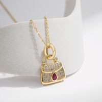 Sterling Silver 14K Gold Plated Luxurious Plating Inlay Bag Zircon Pendant Necklace main image 1