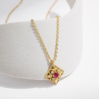 Sterling Silver 14K Gold Plated Retro Luxurious Plating Inlay Square Flower Zircon Pendant Necklace main image 1