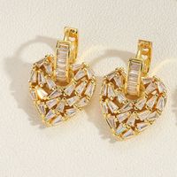 1 Pair Simple Style Heart Shape Inlay Copper Zircon 14K Gold Plated Ear Studs sku image 4