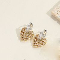 1 Pair Simple Style Heart Shape Inlay Copper Zircon 14K Gold Plated Ear Studs sku image 4