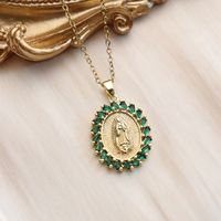Wholesale IG Style Human Madonna Of The Yarnwinder 304 Stainless Steel Copper Inlay 18K Gold Plated Zircon Pendant Necklace sku image 8