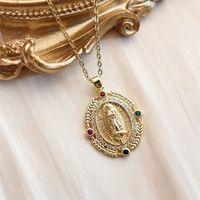 Wholesale IG Style Human Madonna Of The Yarnwinder 304 Stainless Steel Copper Inlay 18K Gold Plated Zircon Pendant Necklace sku image 4