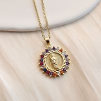 Wholesale IG Style Human Madonna Of The Yarnwinder 304 Stainless Steel Copper Inlay 18K Gold Plated Zircon Pendant Necklace sku image 5