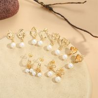 1 Pair Simple Style Heart Shape Inlay Copper Shell Pearls 14K Gold Plated Ear Studs main image 4