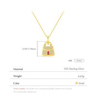 Sterling Silver 14K Gold Plated Luxurious Plating Inlay Bag Zircon Pendant Necklace main image 4