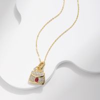 Sterling Silver 14K Gold Plated Luxurious Plating Inlay Bag Zircon Pendant Necklace main image 6