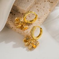 1 Pair Simple Style Water Droplets Bow Knot Plating Inlay Copper Zircon 18K Gold Plated Drop Earrings main image 3