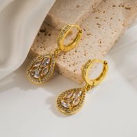 1 Pair Simple Style Water Droplets Bow Knot Plating Inlay Copper Zircon 18K Gold Plated Drop Earrings main image 4