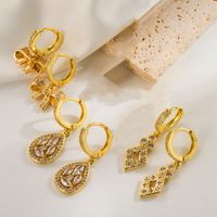 1 Pair Simple Style Water Droplets Bow Knot Plating Inlay Copper Zircon 18K Gold Plated Drop Earrings main image 1