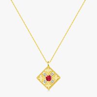 Sterling Silver 14K Gold Plated Retro Luxurious Plating Inlay Square Flower Zircon Pendant Necklace sku image 1