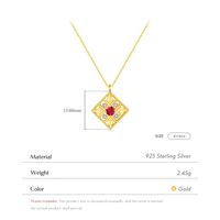 Sterling Silver 14K Gold Plated Retro Luxurious Plating Inlay Square Flower Zircon Pendant Necklace main image 4