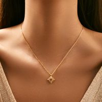 Sterling Silver 14K Gold Plated Retro Luxurious Plating Inlay Square Flower Zircon Pendant Necklace main image 3