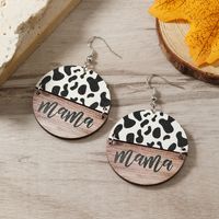 1 Pair Simple Style Classic Style Round Printing Wood Silver Plated Drop Earrings main image 7