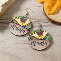 1 Pair Simple Style Classic Style Round Printing Wood Silver Plated Drop Earrings main image 5