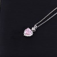 Sterling Silver Simple Style Shiny Inlay Heart Shape Lab-grown Gemstone Pendant Necklace sku image 2
