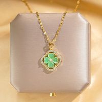 304 Stainless Steel Copper Simple Style Shiny Plating Inlay Four Leaf Clover Opal Zircon Pendant Necklace main image 1