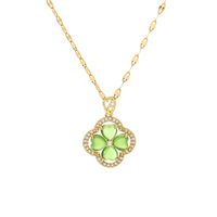 304 Stainless Steel Copper Simple Style Shiny Plating Inlay Four Leaf Clover Opal Zircon Pendant Necklace main image 6