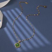304 Stainless Steel Copper Simple Style Shiny Plating Inlay Four Leaf Clover Opal Zircon Pendant Necklace main image 5