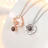 Copper Elegant Inlay Letter Heart Shape Zircon Pendant Necklace main image 3