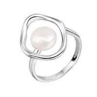 Sterling Silver White Gold Plated Elegant Simple Style Polishing Inlay Solid Color Pearl Open Rings sku image 1