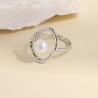 Sterling Silver White Gold Plated Elegant Simple Style Polishing Inlay Solid Color Pearl Open Rings main image 2
