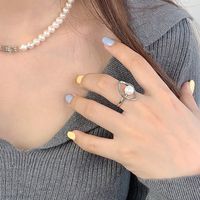 Sterling Silver White Gold Plated Elegant Simple Style Polishing Inlay Solid Color Pearl Open Rings main image 5
