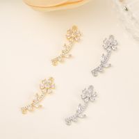 1 Piece 26.5*8.5 Copper Zircon 18K Gold Plated White Gold Plated Flower Polished Pendant main image 1