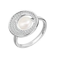 Sterling Silver White Gold Plated Elegant Polishing Inlay Oval Pearl Zircon Open Rings sku image 1