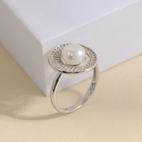 Sterling Silver White Gold Plated Elegant Polishing Inlay Oval Pearl Zircon Open Rings main image 1