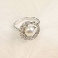 Sterling Silver White Gold Plated Elegant Polishing Inlay Oval Pearl Zircon Open Rings main image 5
