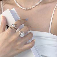 Sterling Silver White Gold Plated Elegant Polishing Inlay Oval Pearl Zircon Open Rings main image 3