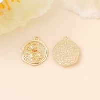 1 Piece 17 * 15mm Copper Zircon 18K Gold Plated White Gold Plated Leaf Round Flower Polished Pendant sku image 1