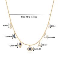 Copper 14K Gold Plated Cute Inlay Letter Moon Horseshoe Zircon Pendant Necklace main image 2