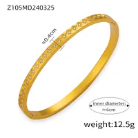 Elegant Simple Style Circle Round 18K Gold Plated Rhinestones Rhinestone Titanium Steel Wholesale Bangle sku image 5