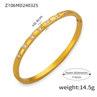 Elegant Simple Style Circle Round 18K Gold Plated Rhinestones Rhinestone Titanium Steel Wholesale Bangle sku image 6