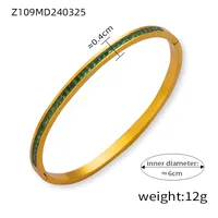 Elegant Simple Style Circle Round 18K Gold Plated Rhinestones Rhinestone Titanium Steel Wholesale Bangle sku image 12