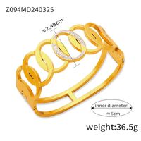 Titanium Steel 18K Gold Plated Casual Elegant Simple Style Hollow Out Inlay Solid Color Rhinestones Bangle main image 8