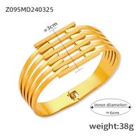 Titanium Steel 18K Gold Plated Casual Elegant Simple Style Hollow Out Inlay Solid Color Rhinestones Bangle sku image 6