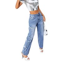Women's Daily Streetwear Star Full Length Washed Ripped Jeans Straight Pants main image 2