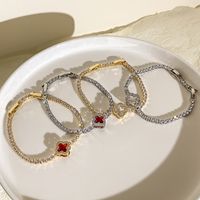 Copper White Gold Plated Gold Plated Simple Style Classic Style Inlay Four Leaf Clover Zircon Bracelets main image 3