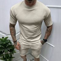 Men's Solid Color Simple Style Round Neck Short Sleeve Regular Fit Men's Sets main image 3