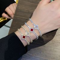Copper White Gold Plated Gold Plated Simple Style Classic Style Inlay Four Leaf Clover Zircon Bracelets main image 1