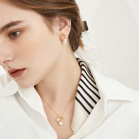 Brass 18K Gold Plated Elegant Simple Style Inlay Geometric Artificial Pearls Earrings Necklace main image 1