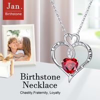 Sterling Silver Cute Sweet Hollow Out Inlay Heart Shape Birthstone Zircon Pendant Necklace main image 3