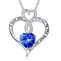 Sterling Silver Cute Sweet Hollow Out Inlay Heart Shape Birthstone Zircon Pendant Necklace sku image 1