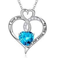 Sterling Silver Cute Sweet Hollow Out Inlay Heart Shape Birthstone Zircon Pendant Necklace sku image 3