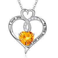 Sterling Silver Cute Sweet Hollow Out Inlay Heart Shape Birthstone Zircon Pendant Necklace sku image 4