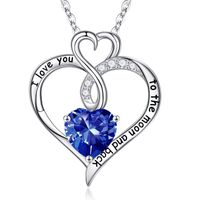 Sterling Silver Cute Sweet Hollow Out Inlay Heart Shape Birthstone Zircon Pendant Necklace sku image 5